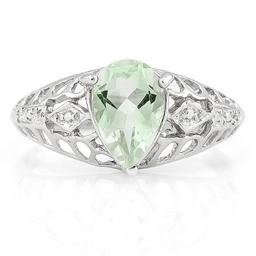 WHOPPING 1 1/5 CARAT GREEN AMETHYST & DIAMOND 925 STERLING SILVER RING