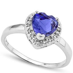 HULKING 2 CARAT LAB TANZANITE & DIAMOND 925 STERLING SILVER RING