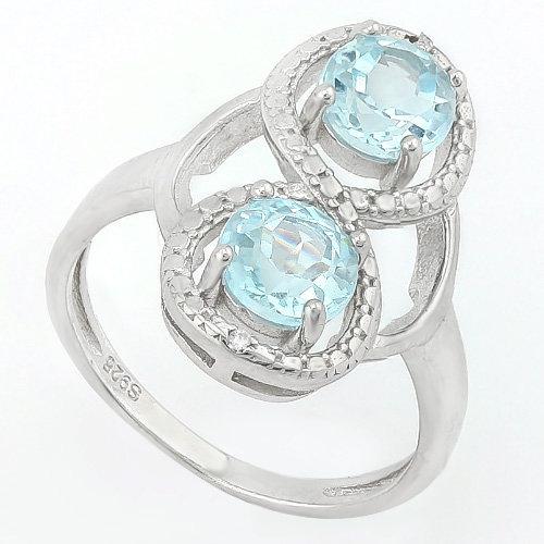 HULKING 2 CARAT BABY SWISS BLUE TOPAZS & GENUINE DIAMONDS 925 STERLING SILVER RING