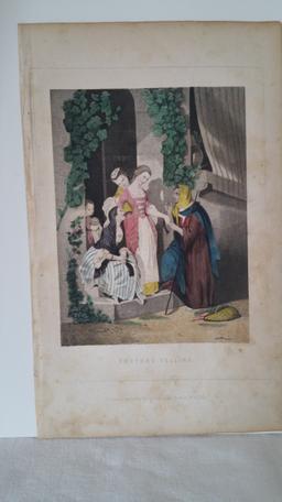 Antique Fortune Telling colored Engraving