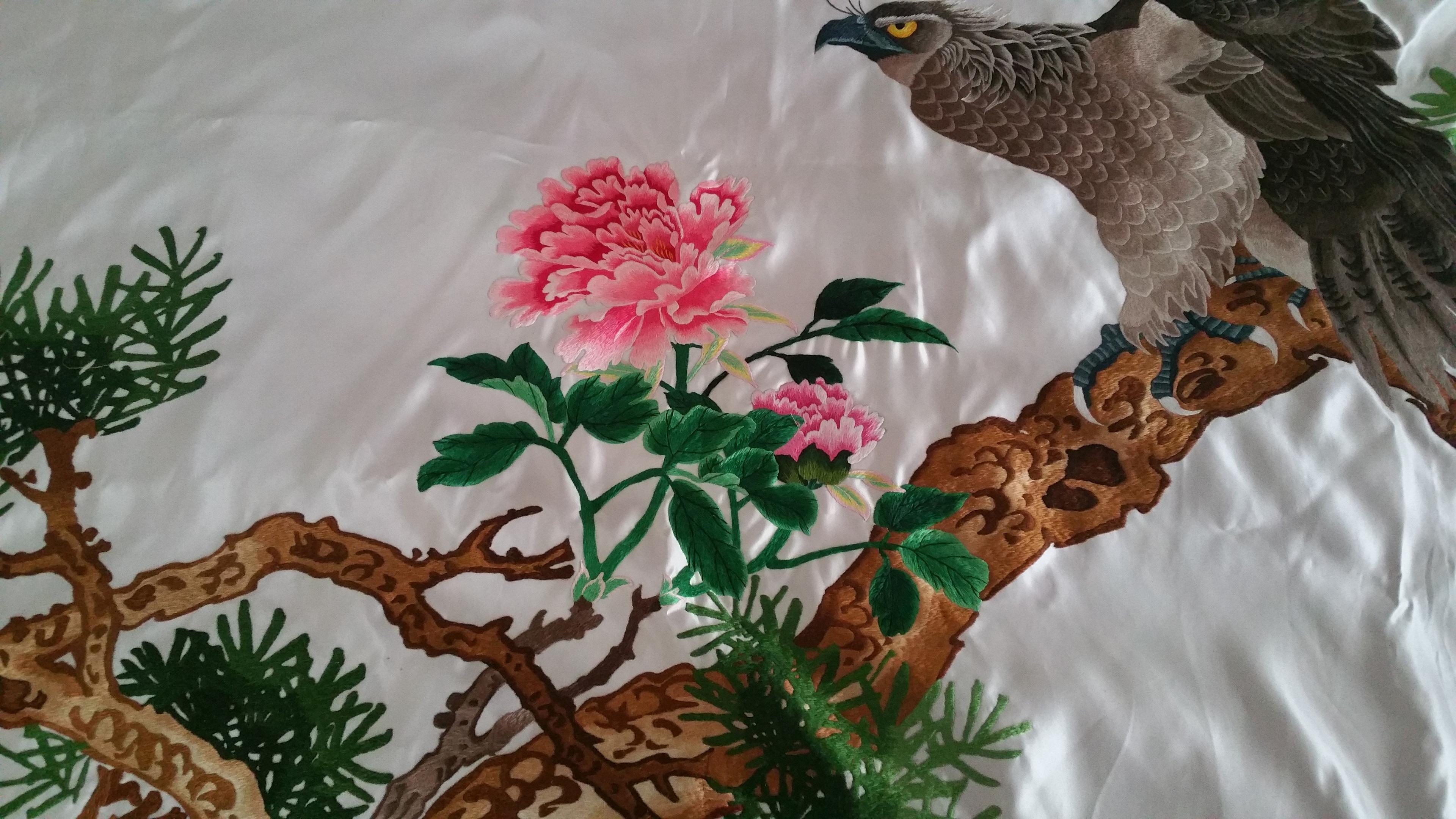 Chineses Silk Flag with embroidered eagle