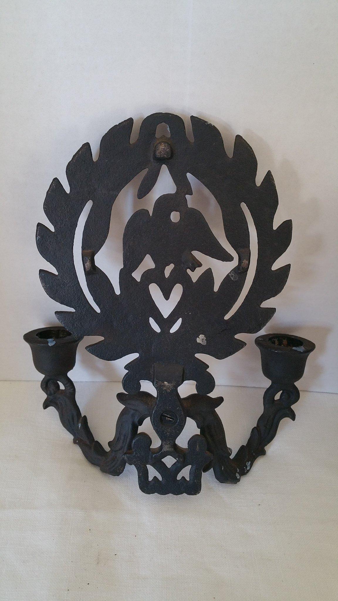 black Metal eagle and heart candle holder