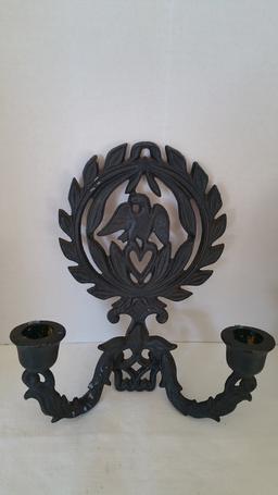 black Metal eagle and heart candle holder