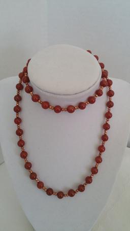 Carnelian Bead Necklace 26"