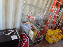 Shelf w/Assorted Shop Items & Refrigerator, Located in Thomas Ok