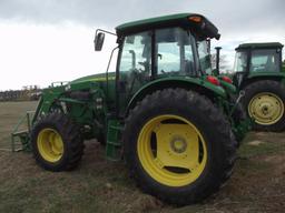 2016 JOHN DEERE 6115D FWA FARM TRACTOR, S/N DPF0061939, JD H310 FRONT END LOADER W/ FORKS, CAB, HOUR