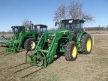 JOHN DEERE 6115D FWA FARM TRACTOR, S/N DPF0061939, JD H310 FRONT END LOADER W/ FORKS, CAB, HOUR