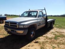 1999 DODGE RAM 3500 FLATBED, S/N 3B6MC3668XM597061, 24 VALVE CUMMINS, 5 SPD TRANS, OD READS 124181