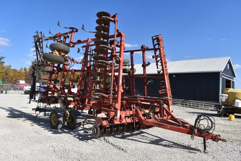 KRAUSE, 30ft, 3 section, 5 bar spiked harrow,  rear hitch, 9in disc spacing