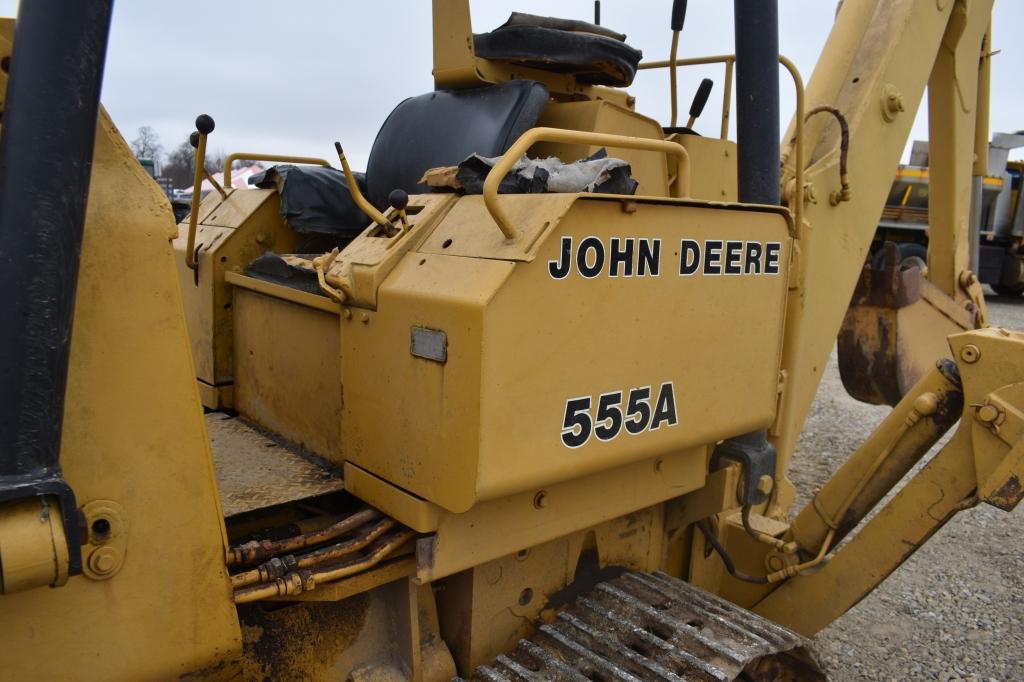 John Deere 555A, crawler dozer, winch, rear  backhoe, 70in front bucket,