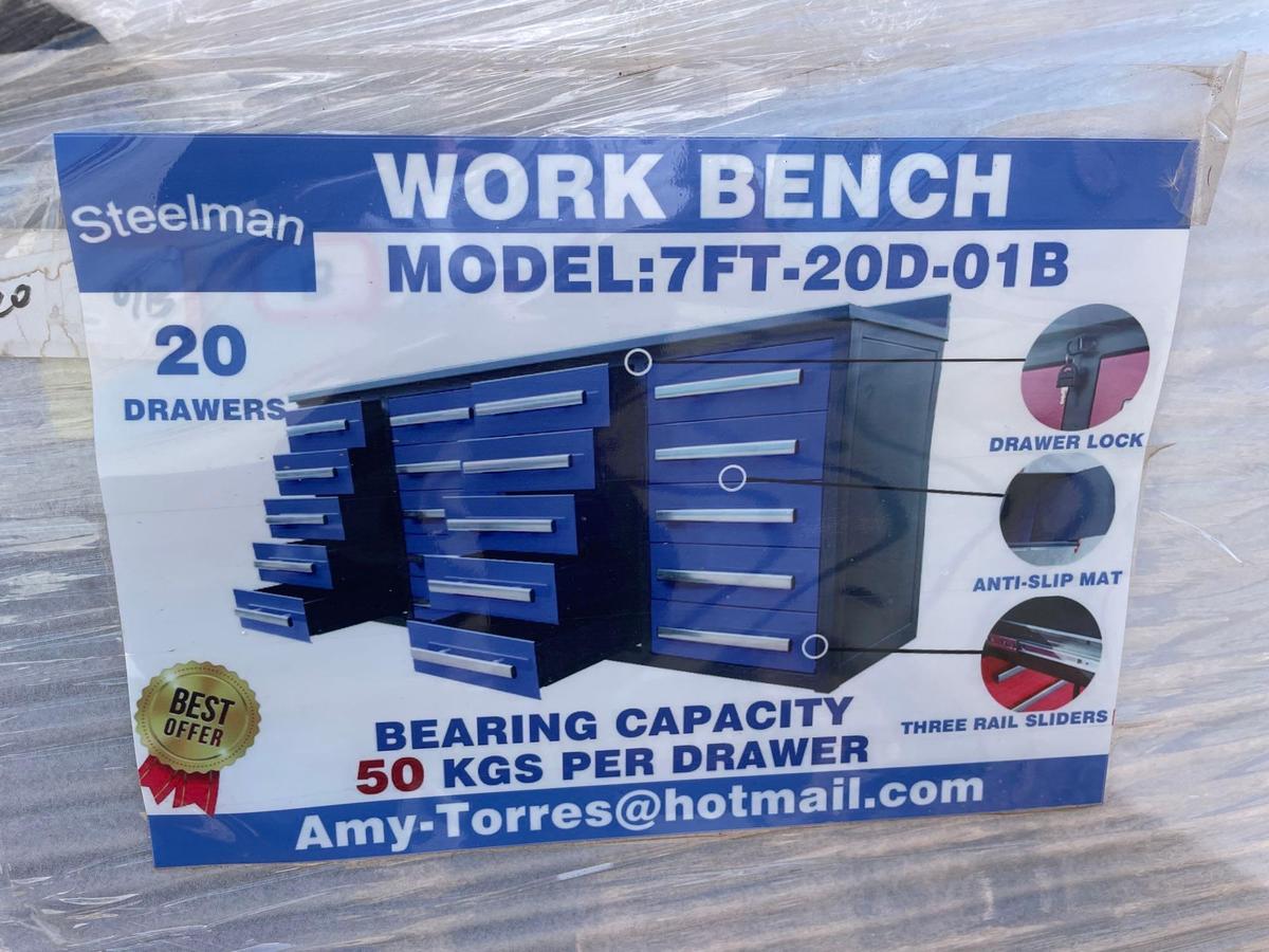 Unused 7'- 20 Drawer Workbench