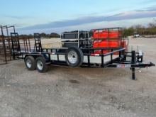 2024 Double A 84" X 20' Pipe Top Utility Trailer with Two Fold-up Ramps 2 - 7K lb Axles Brakes on