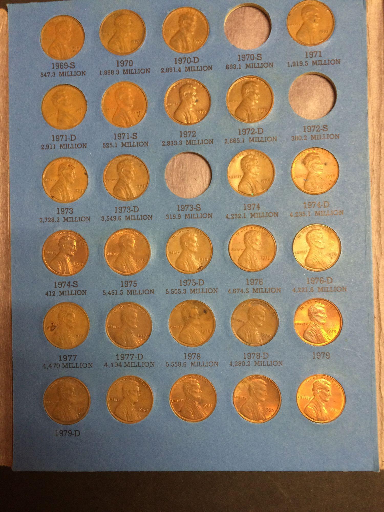 Lot of Lincoln Memorial pennies 1959 through 1991 total of 53