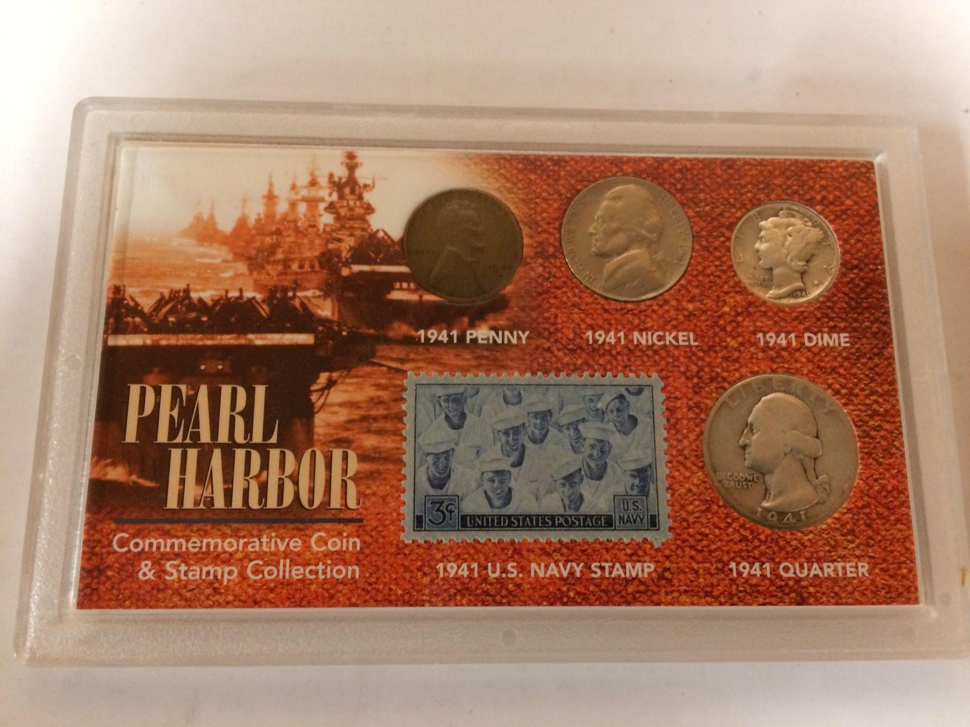 Pearl harbor commemorative coin and stamp collection