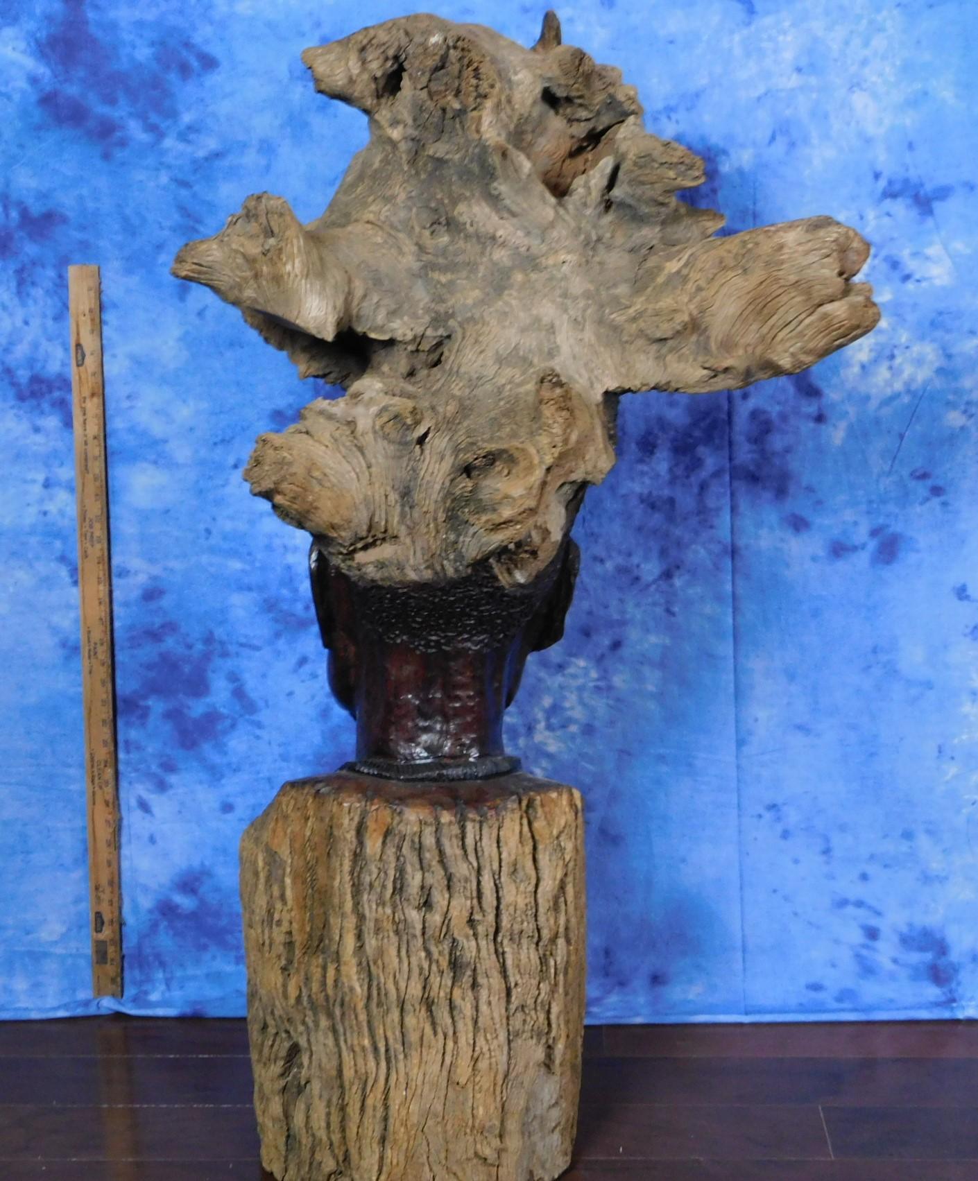 XL IRON WOOD CARVING OF MANS HEAD