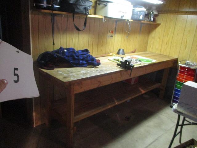 3' x 8' work bench with vise attached