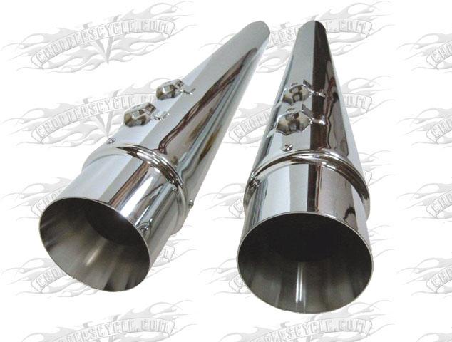 Bagger Werx Chrome Big 4 In. Coned Slip On Muffler With Extended Tips For 1995 To 2011 Harley Tourin