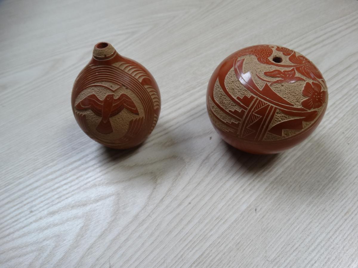 (2) 1984 "Vangie Taloya"  Carved Pottery