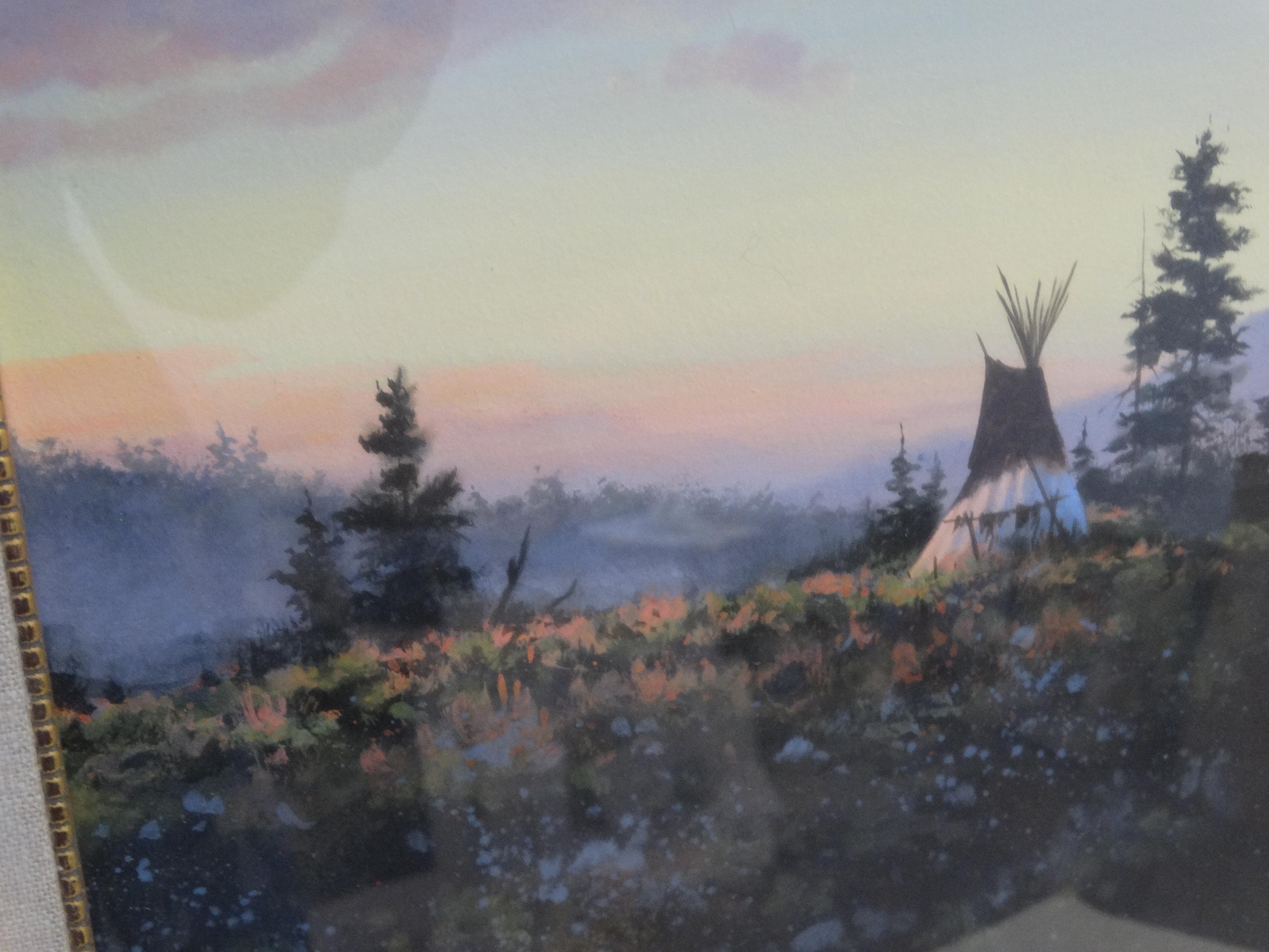 "SPRING" American Indian Camp Watercolor