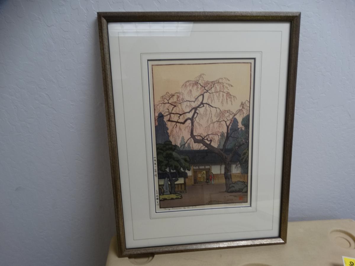 Cherry Blossom By The Gate Wood Block Print