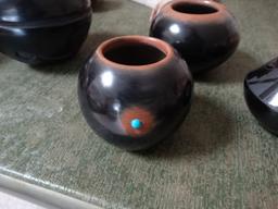 San Idelfonso Pot Black & Sienna w/Inset Turquoise,