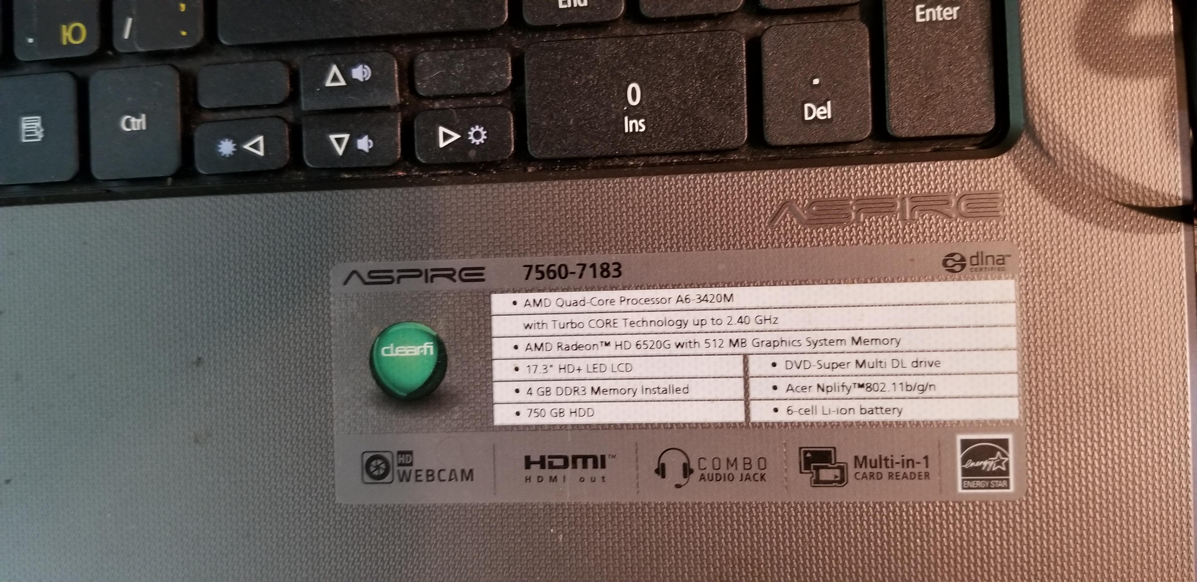 Aspire Laptop w/ Quad Core