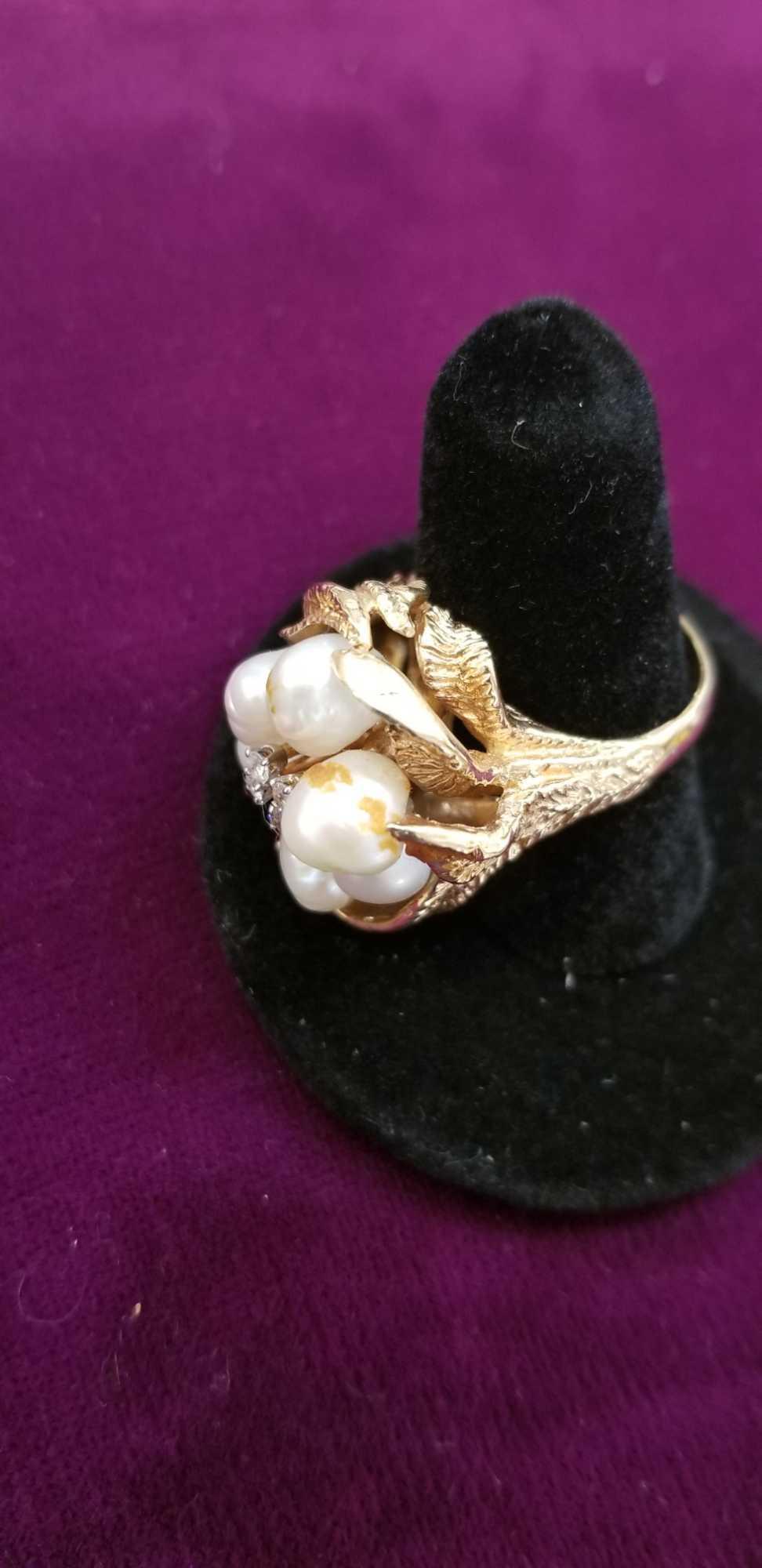 Pearl and Diamond Cluster Woman's Ring