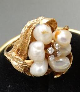 Pearl and Diamond Cluster Woman's Ring