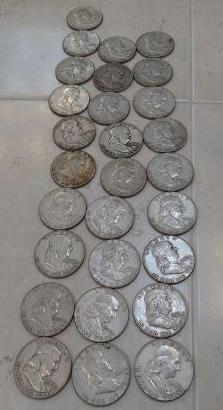 (28) 1950-1960's Franklin Silver Half Dollars