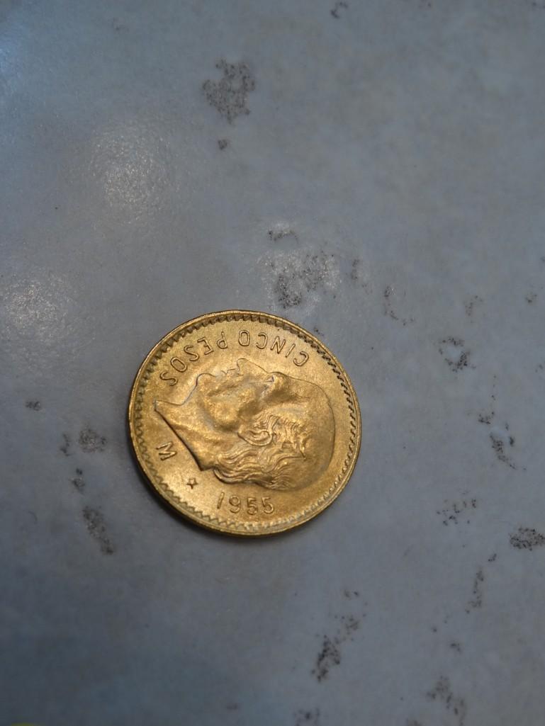 Mexico 1955 5 Pesos Gold Coin