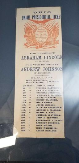 1864 Lincoln-Johnson Electoral Ticket from Ohio