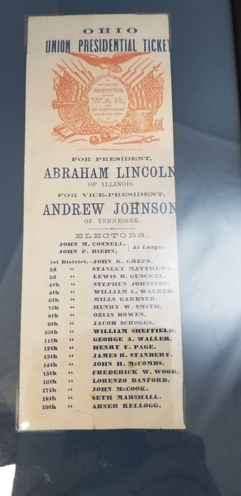 1864 Lincoln-Johnson Electoral Ticket from Ohio