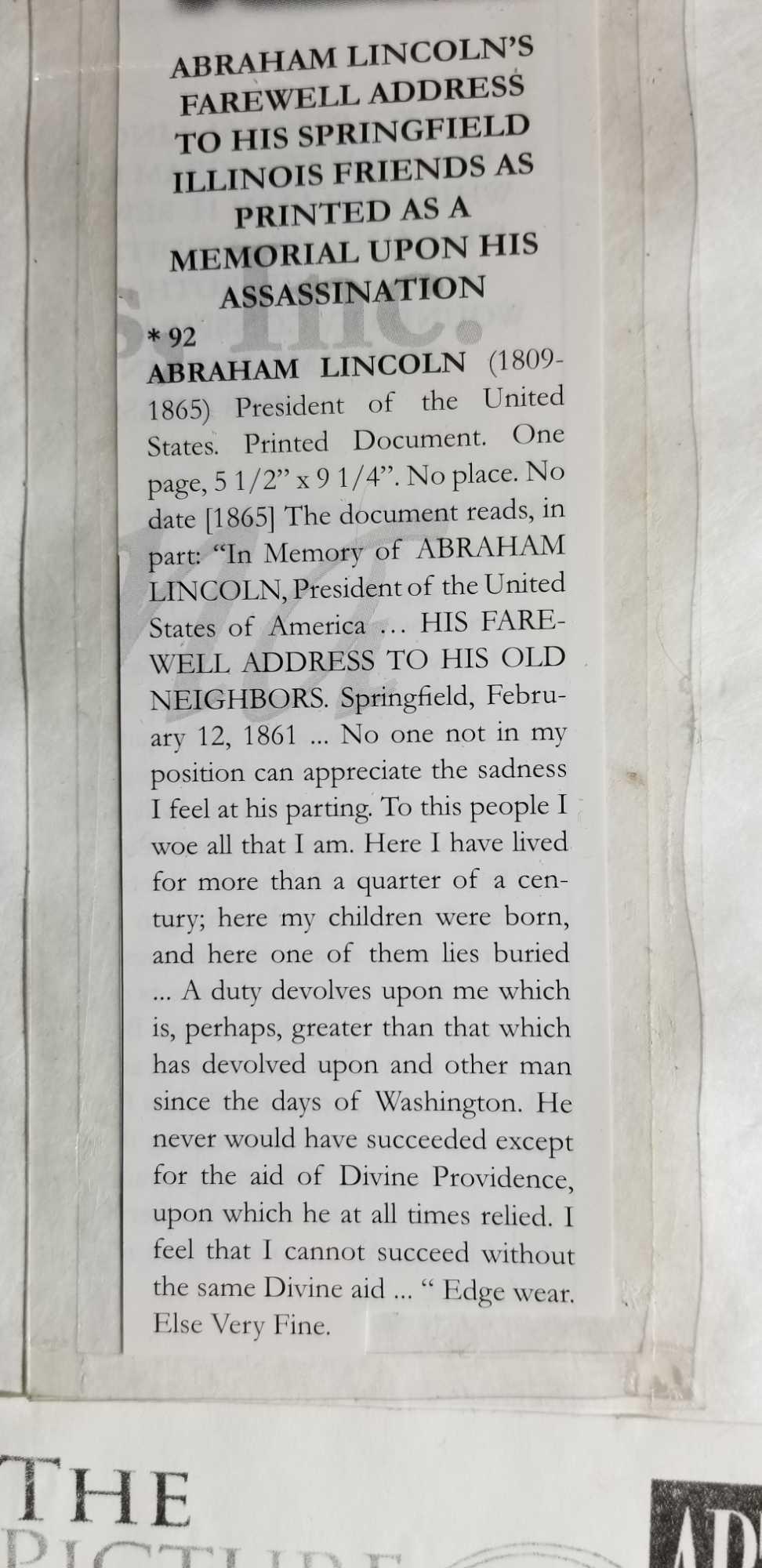 ABRAHAM LINCOLN Farewell Address