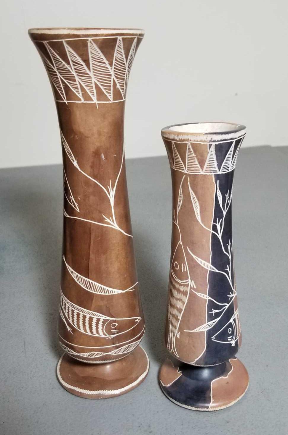 3 White Crossed-Line Ware Vase