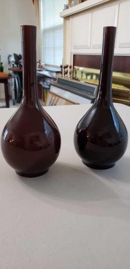 2 BROWN CERAMIC VASES