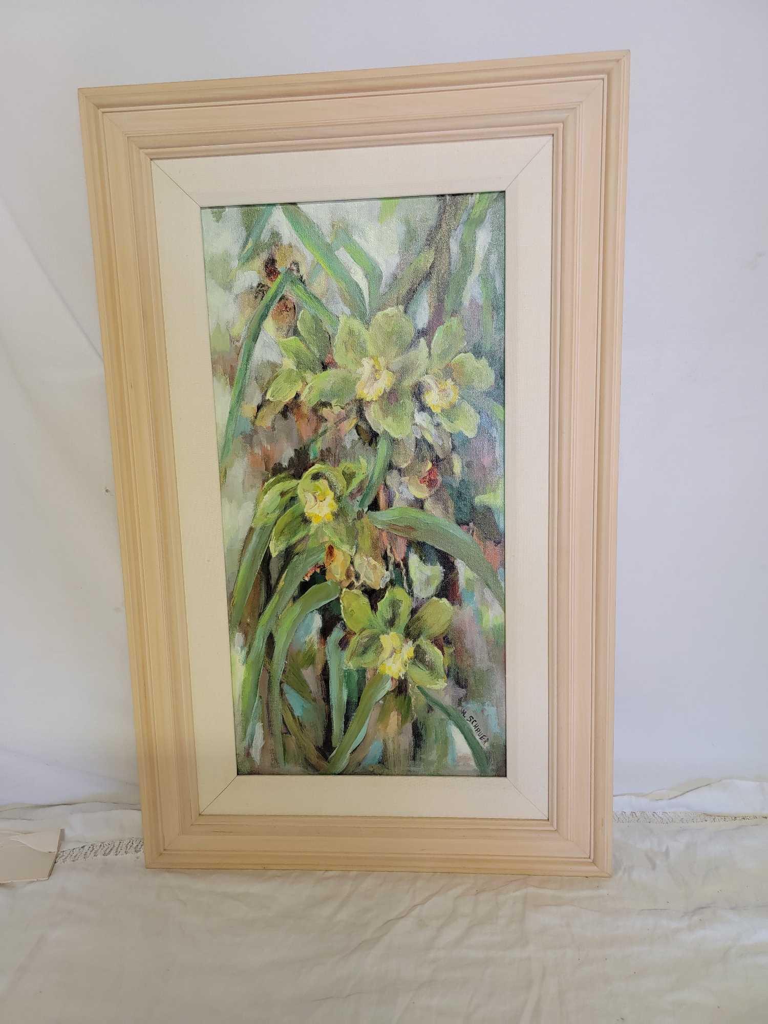 WALLY SCHAUER GREEN ORCHID'S ACRYLIC ART