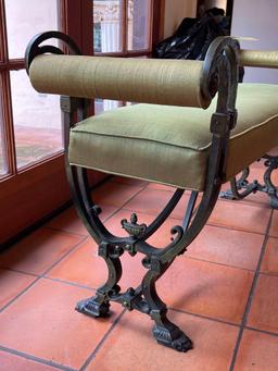 IRON BENCH WITH PADDED SEAT AND ARMS