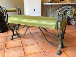 IRON BENCH WITH PADDED SEAT AND ARMS