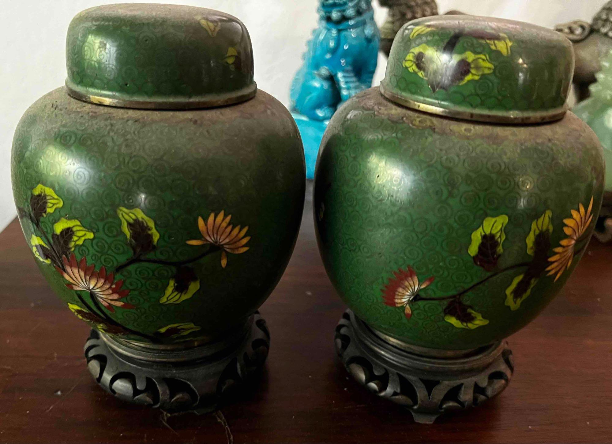 VINTAGE CHINESE CLOISONNE ENAMEL & BRASS GINGER JARS