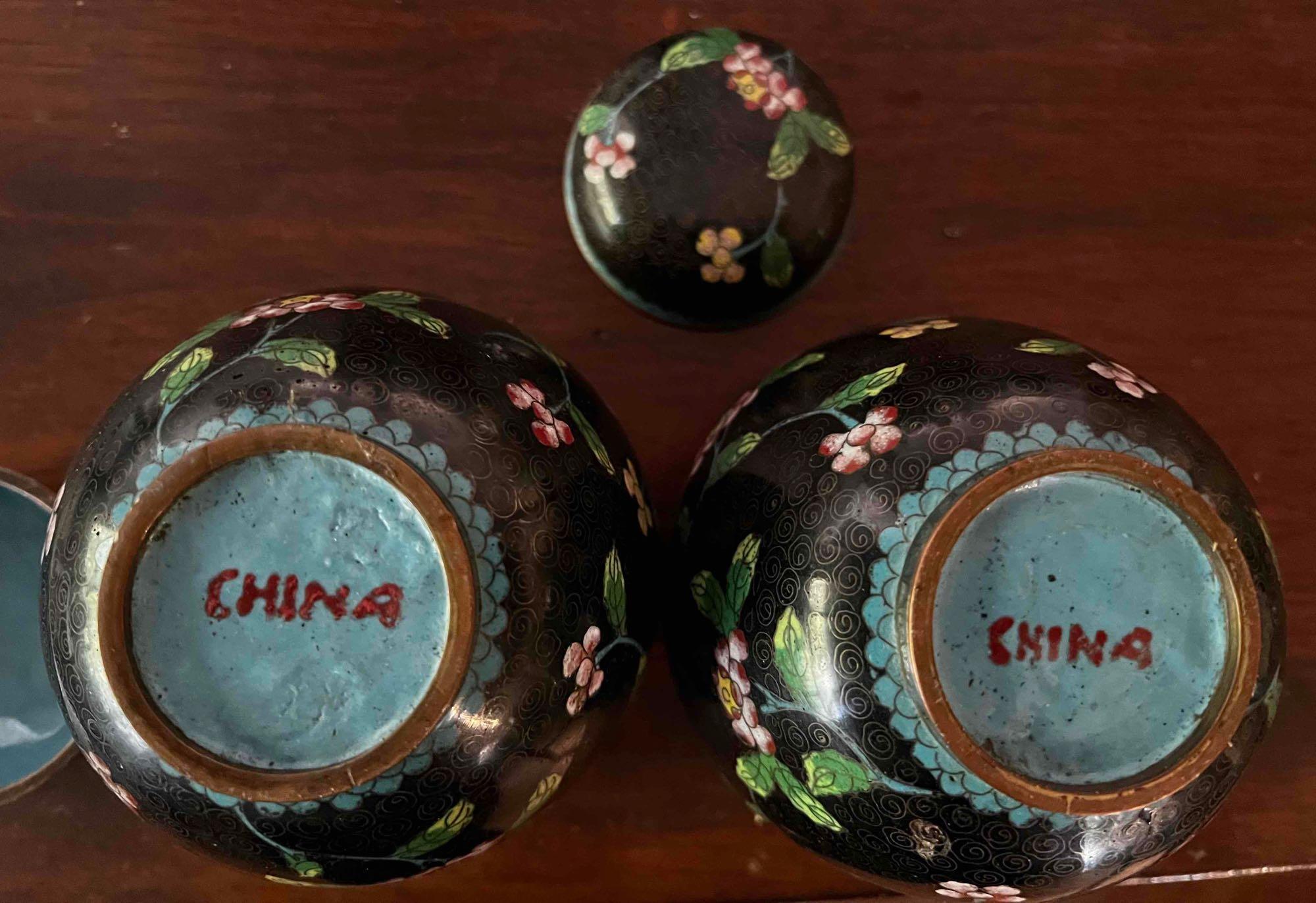 VINTAGE CHINESE CLOISONNE ENAMEL & BRASS GINGER JARS