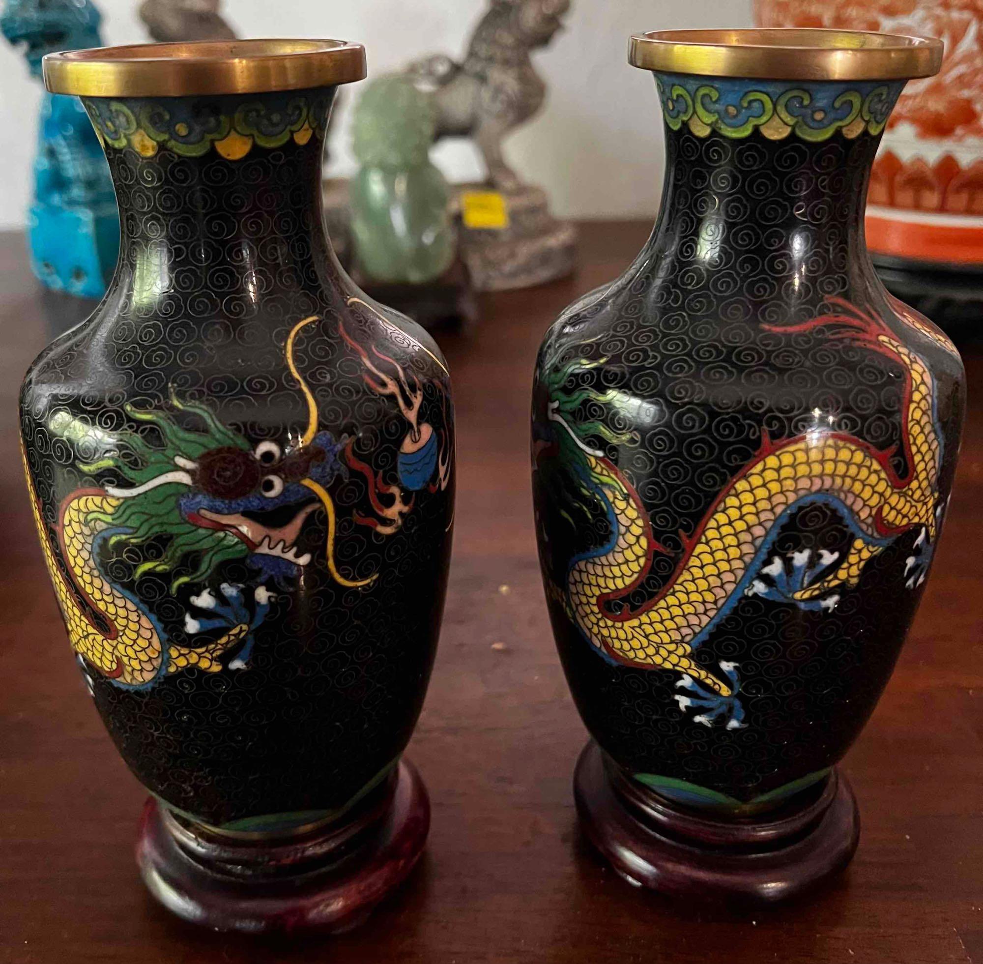 CHINESE CLOISONNE MINIATURE DRAGON VASES