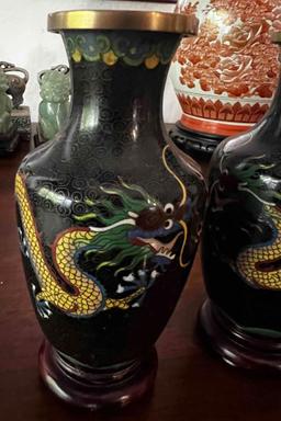 CHINESE CLOISONNE MINIATURE DRAGON VASES