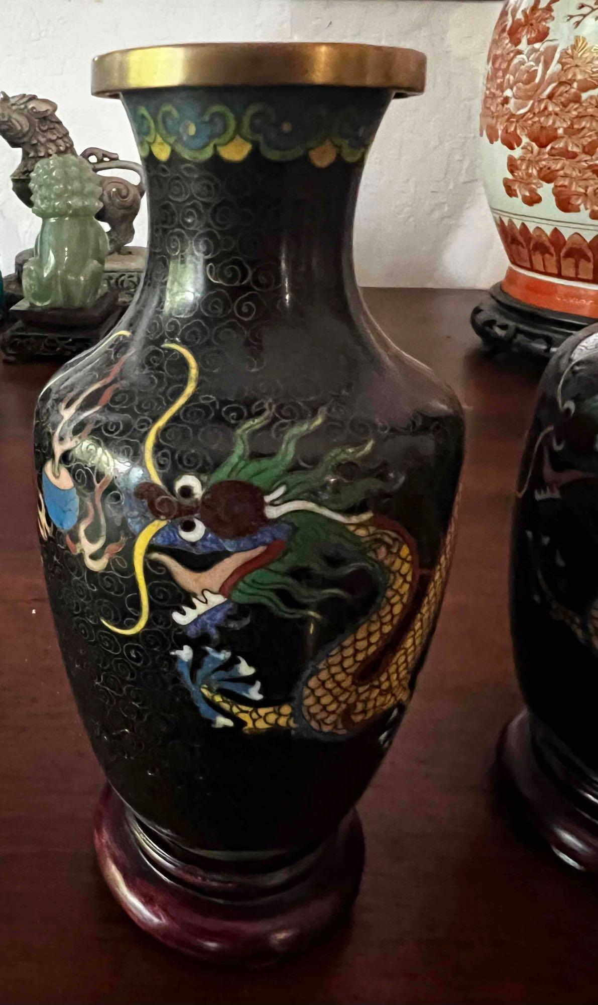 CHINESE CLOISONNE MINIATURE DRAGON VASES