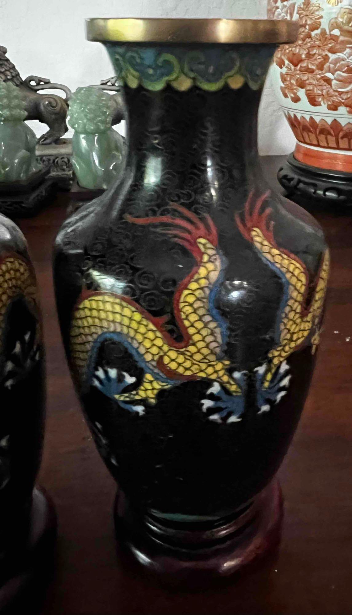 CHINESE CLOISONNE MINIATURE DRAGON VASES