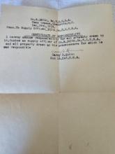 MEMO TO THE SUPPLY OFFICER OF 305TH TANK CORPS US ARMY WW1