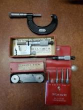 2 STARRETT CALIPERS- RADIUS GAUGE- CENTER PUNCHES AND 463 HEAD