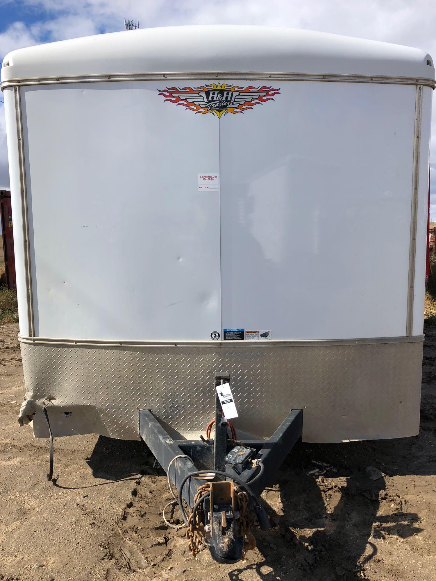 2014 H&H 16 foot x 8 foot  box trailer, Full width ramp, side door, set up for parts house