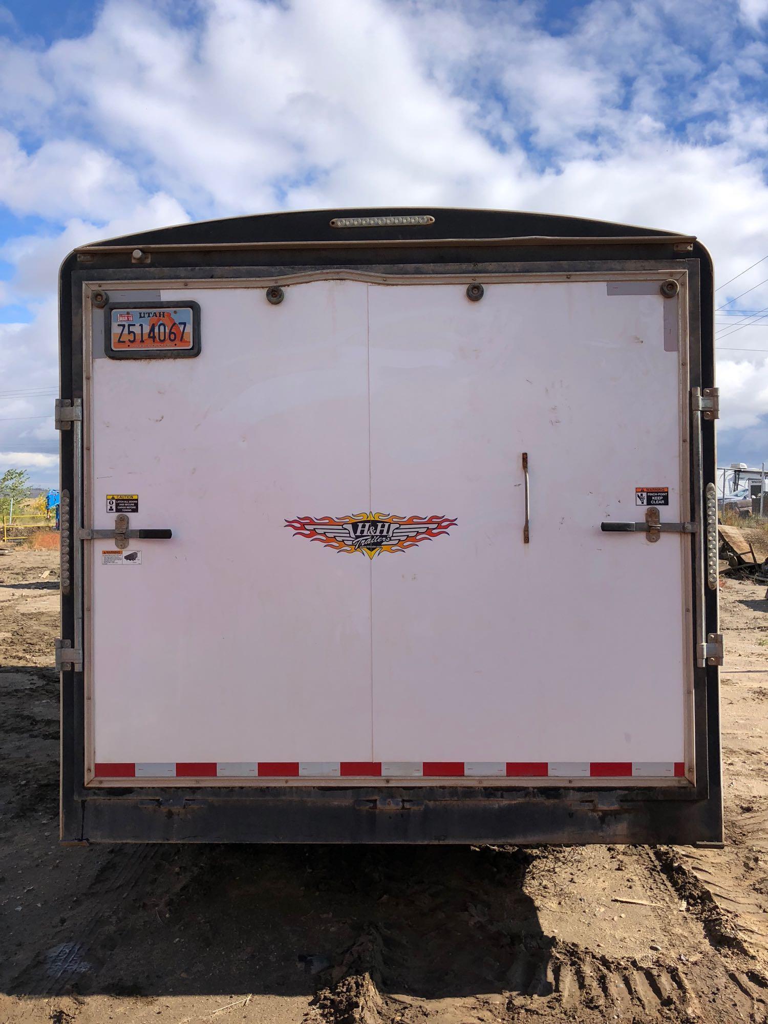 2014 H&H 16 foot x 8 foot  box trailer, Full width ramp, side door, set up for parts house
