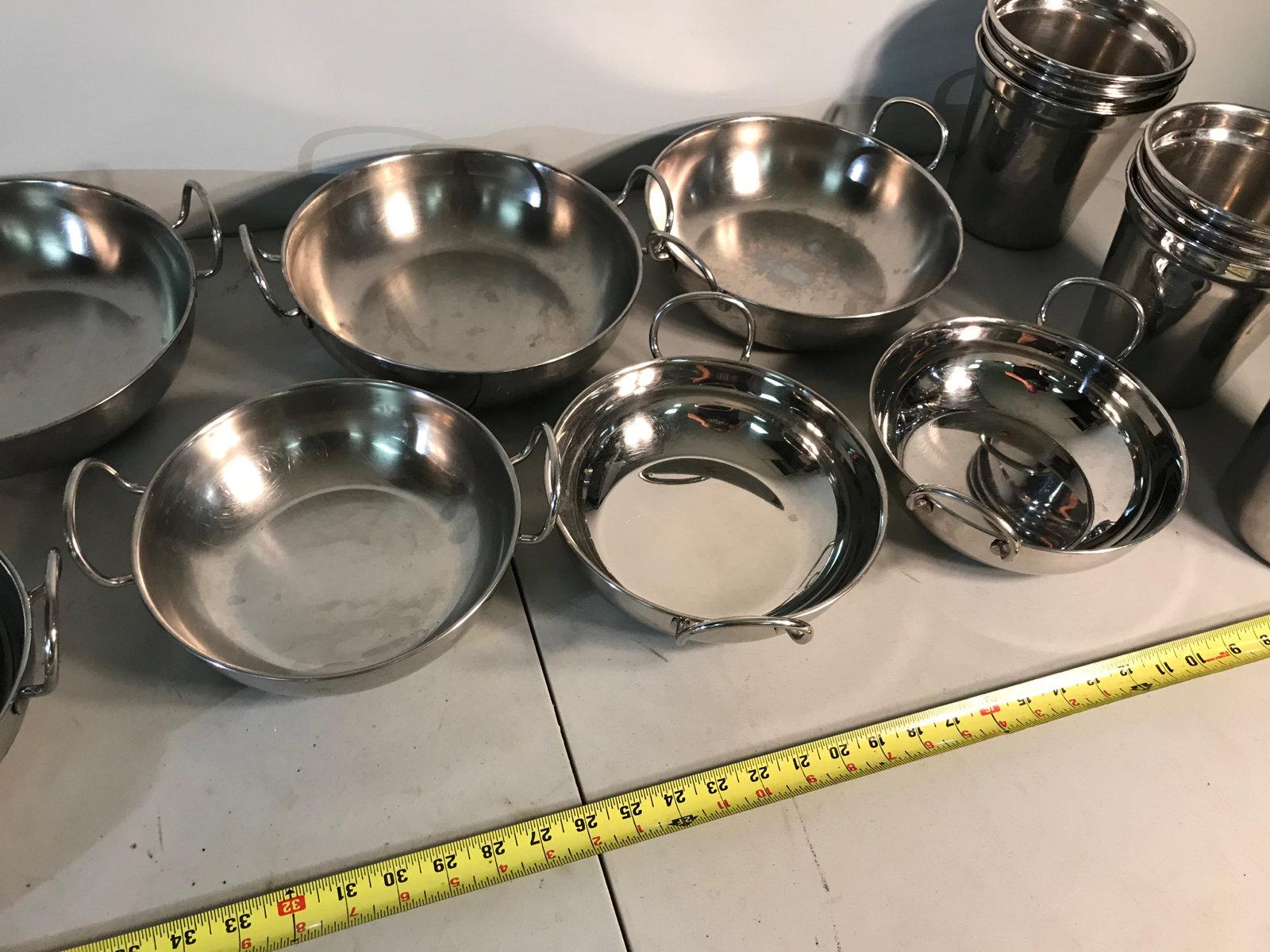 Assorted stainless  steel bowls and serving dishes
