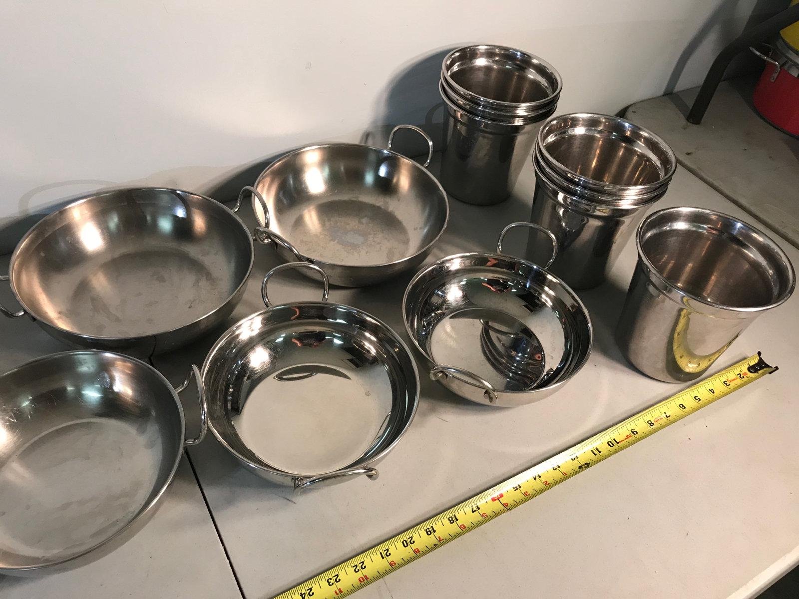 Assorted stainless  steel bowls and serving dishes
